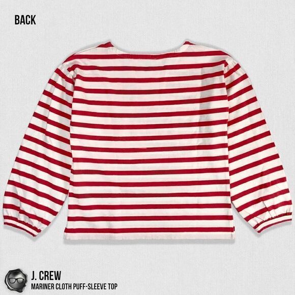 J. CREW MARINER CLOTH PUFF-SLEEVE TOP IN FADED POPPY RED STRIPE WOMEN’S SIZE XXS - Picture 6 of 13